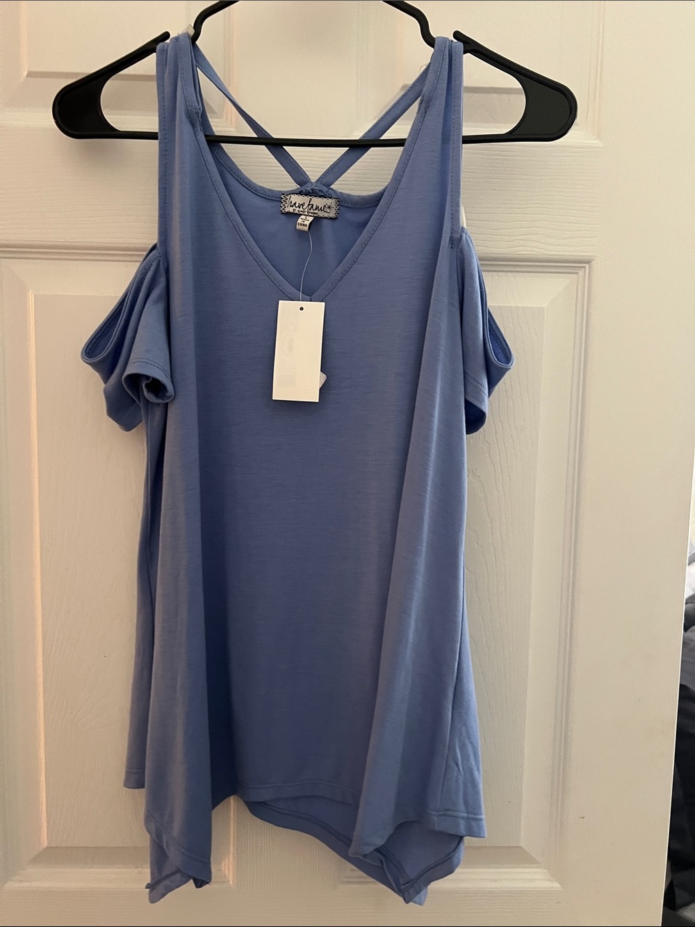 Crave Fame Dusty Blue Cold-Shoulder V-Neck Tank